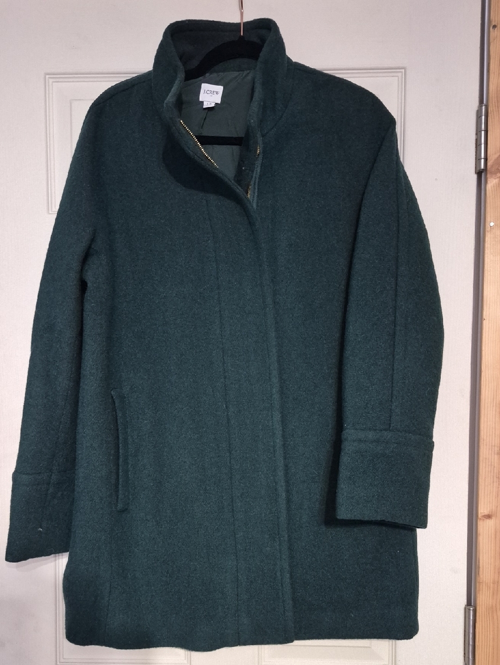 J. Crew Women's Dark Green Wool-Blend Stand Collar Pea Coat